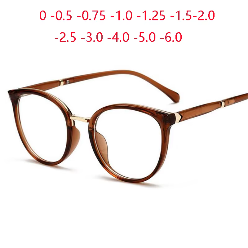 Spring Leg Anti-blue Light Oval Prescription Eyeglasses Women TR90 Cat Eye Short-sight Eyewear Diopter 0 -0.5 -0.75 -1.0 To -6.0