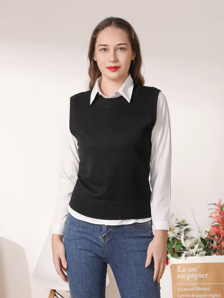 Clothing Sweaters Women's Vest Korean Style Blouse Cropped Sweater Tops Pullover Warm Padded Woman Female Sleeveless Aesthetic