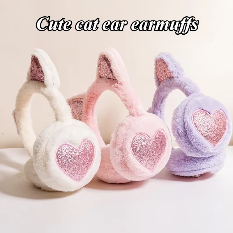 NEW Cute Cat Ear Earmuff Glitter Soft Plush Warmer Women Kids Lovely Cat Ears Warmer Earmuffs Outdoor Cold Protection Ear Cover