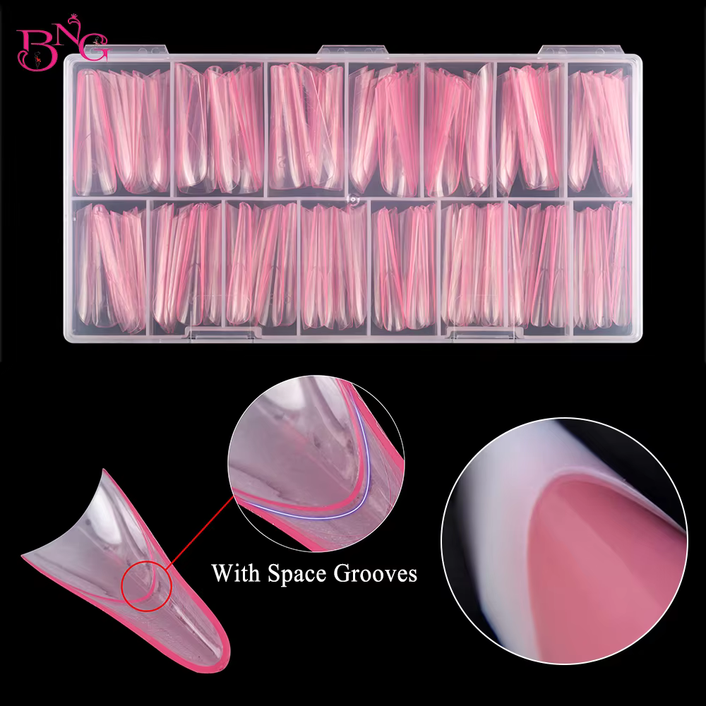 BNG 150PCS Nail Forms Almond Poly Nail Gel Extension Forms 15 Sizes Dual Forms Special Design for French Manicure 2 Colors