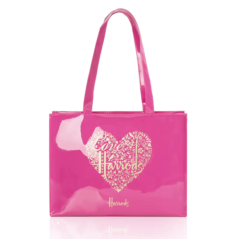 Pink Heart Ladies Casual Tote Bag Big Zipper PVC Work Handbag Printed Fashion Square Satchel Purse for Woman  ﻿