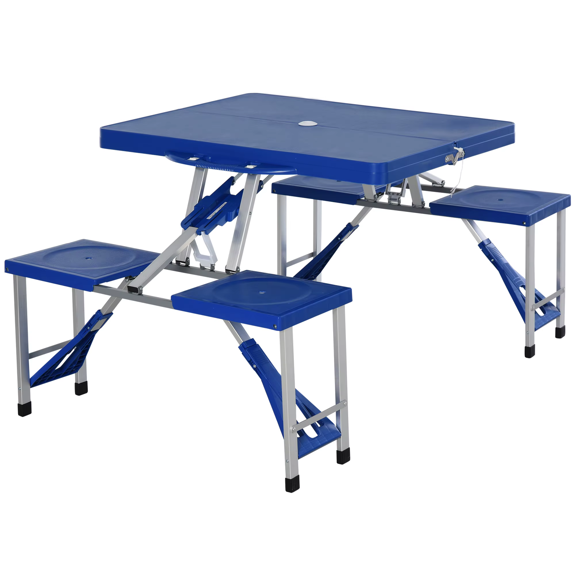 Outsunny Mesa Plegable 4 Asientos y Agujero Sombrilla Estructura Aluminio Camping Playa Picnic