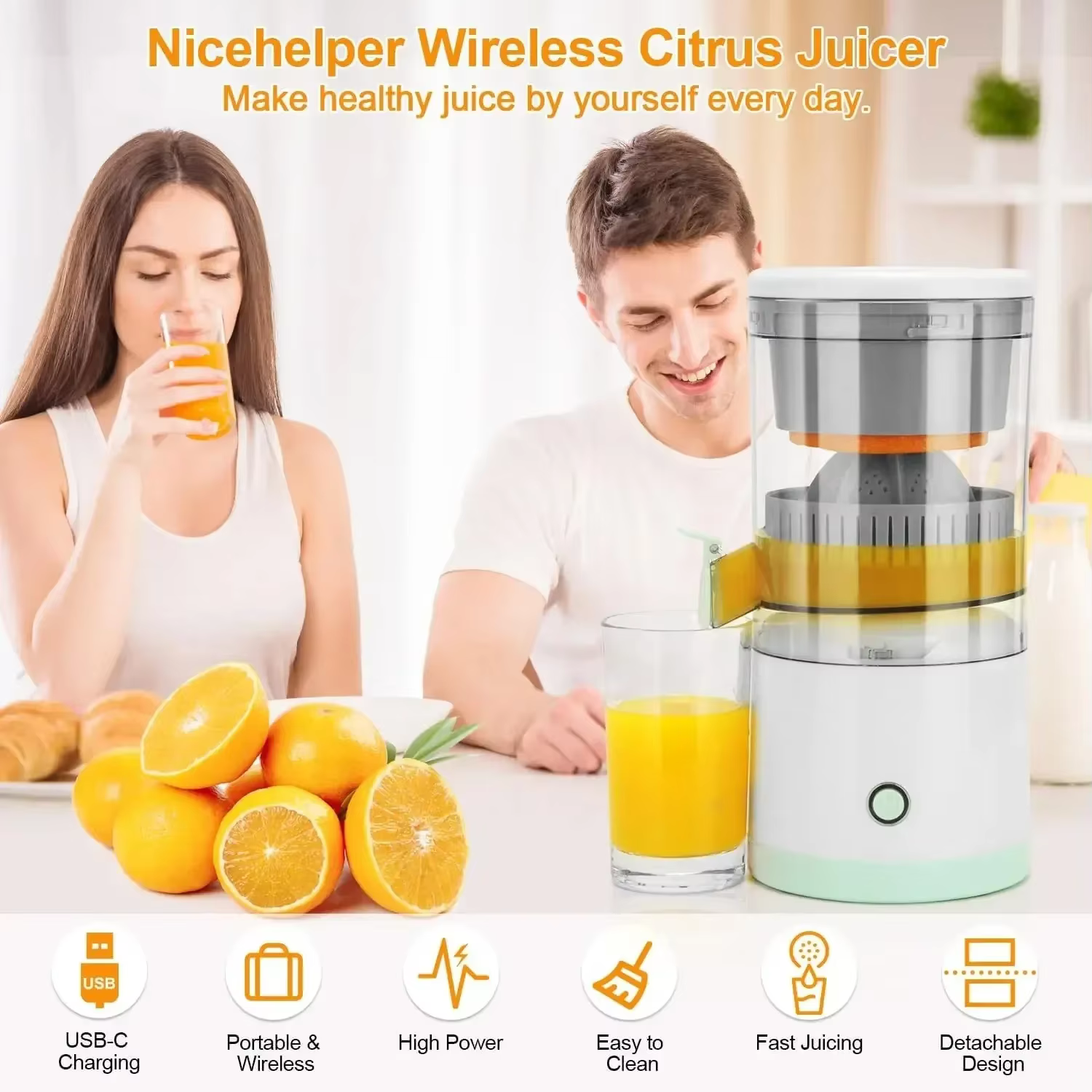 High-power wireless portable electric juicer, orange juicer, USB rechargeable electric slow juicer, home kitchen Road