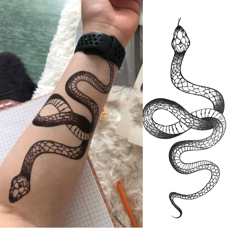 Black Snake Tattoo Sticker Large Size Pink Waterproof Lasting Temporary  Stickers Women Men Waist Body Decals Fake Tattoo