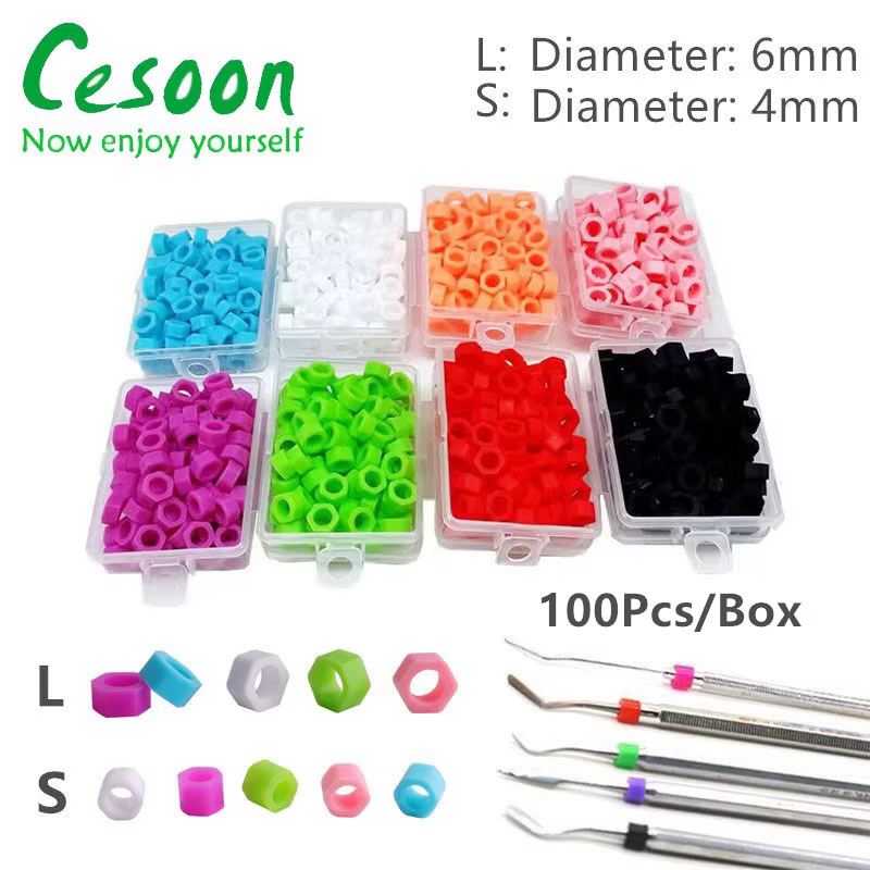 100Pcs Silicone Dental Identification Circle Dentistry Instrument Color Code Rings Hexagonal Autoclavable Disinfection Dentist