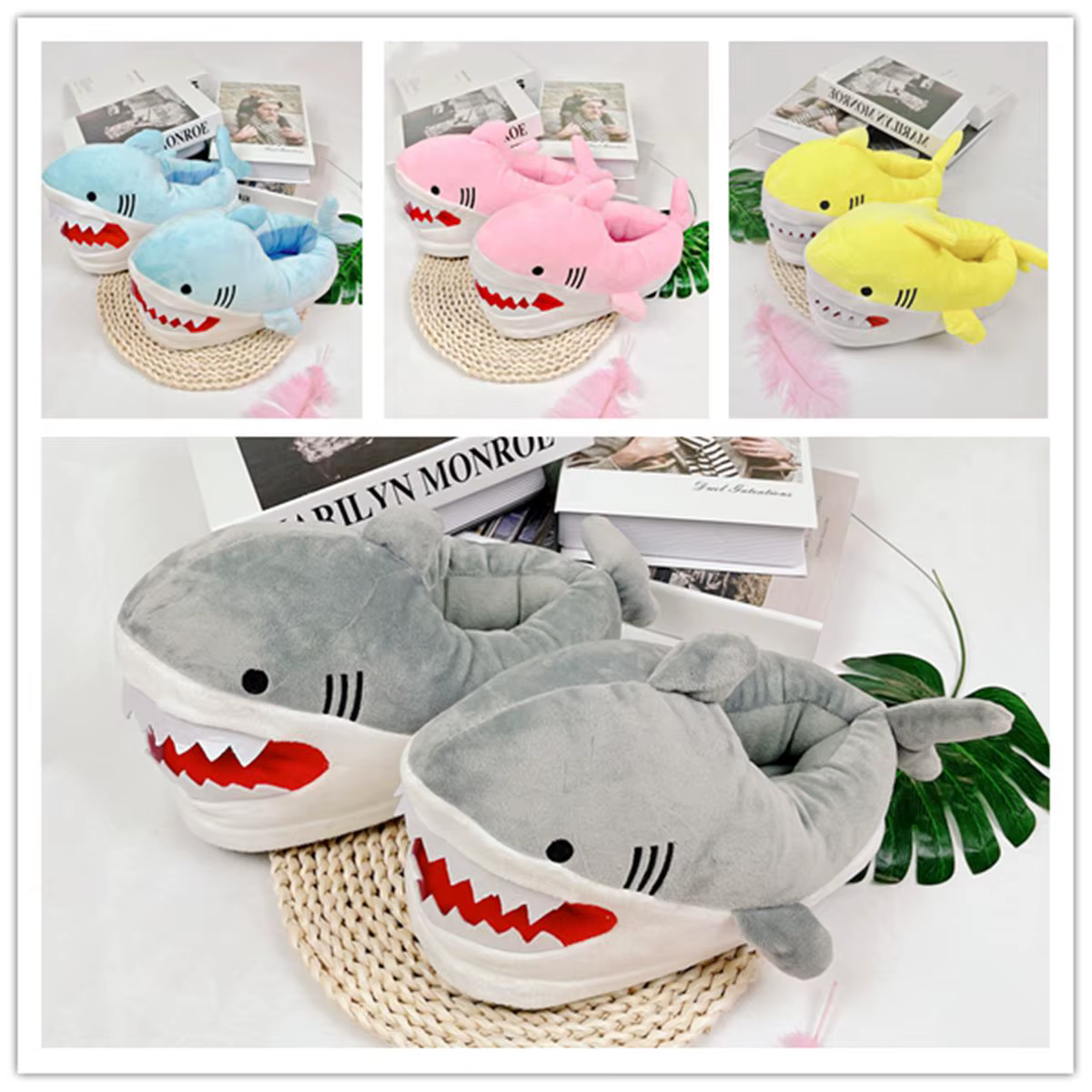 Cute Shark Home Slipper for Womens Winter Autumn Plush Fur Warm Shoes Bedroom Family Slipper Cartoon Indoor Slippers Cotton Fur