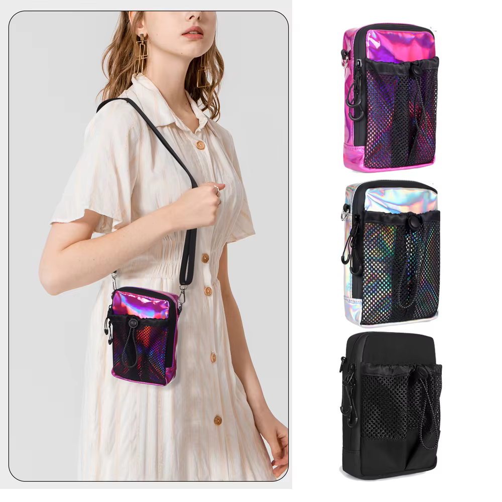 Mini Sling Bag for Men Women With Laser Casual Crossbody Bag Water Bottle Pocket Small Chest Bag for Travelling Hiking Travel