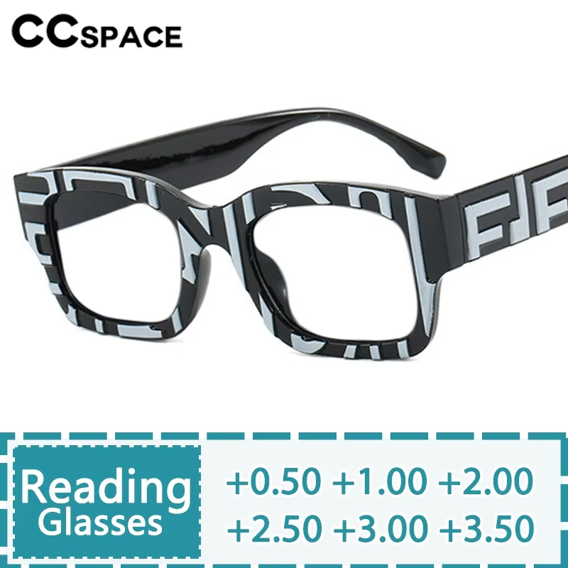 Trendy Square Resin Reading Glasses Women Fashion Stripe Optical Presbyopic Spectacles Custom Diopter +50+100+300+600 #303566