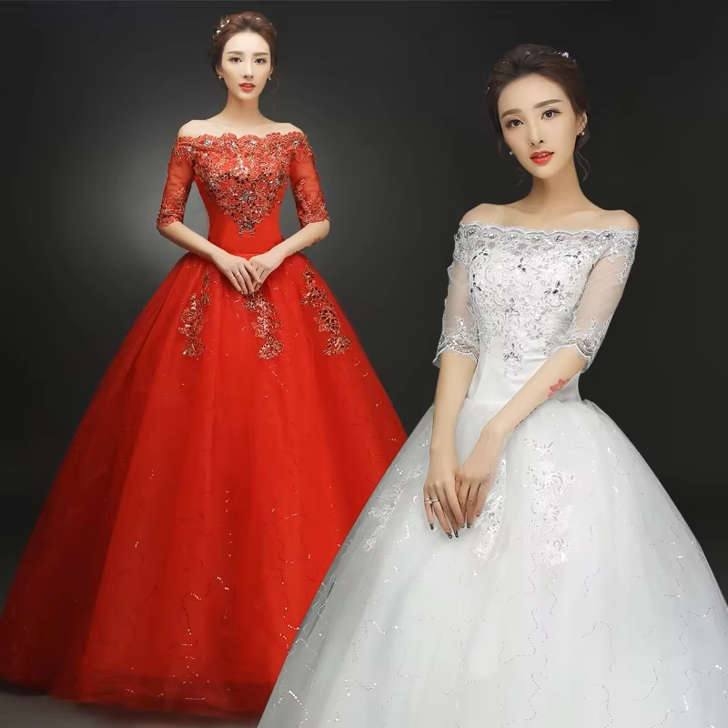 XXN-27#Half Sleeve Wedding Dress Embroidered On Net Floor-Length Lace Up Ball Gown Free Customization Of Large Sizes Wholesale