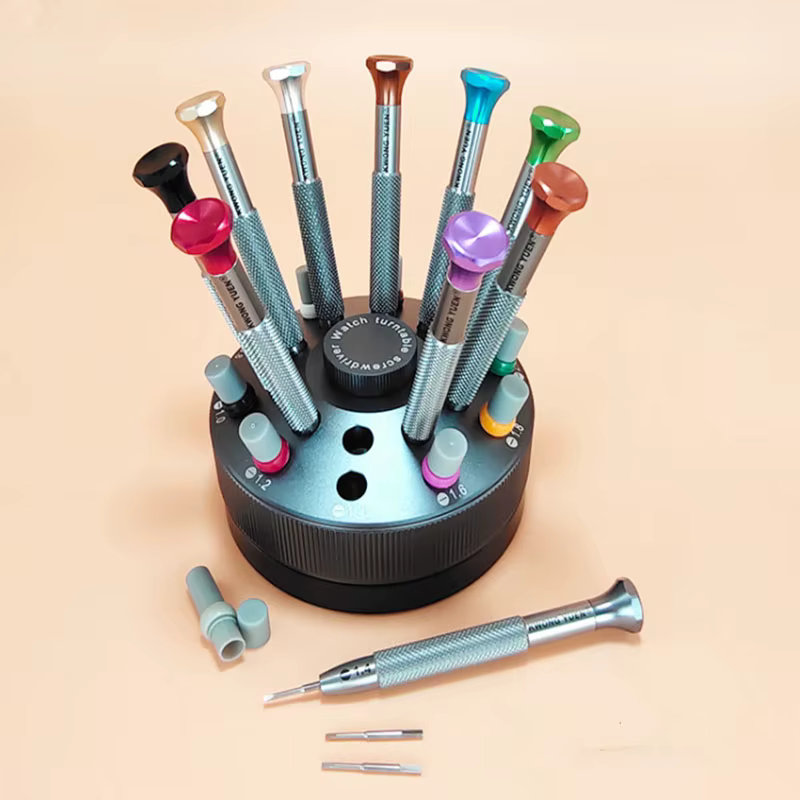 Watchmaker Tools Assortment of 10pcs High Quality Watch Repair Screwdriver Flat Blade 0.6-3.0mm with Stand and Spare Tips