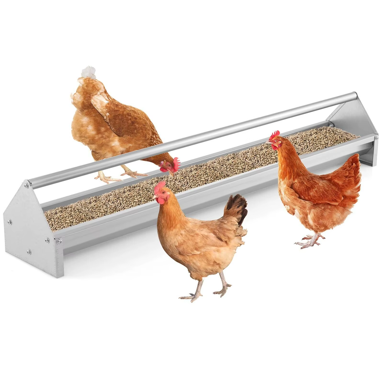 ERGOMASTER Heavy-Duty Galvanized Steel Chicken Feeding Trough Metal Chicken Feeder