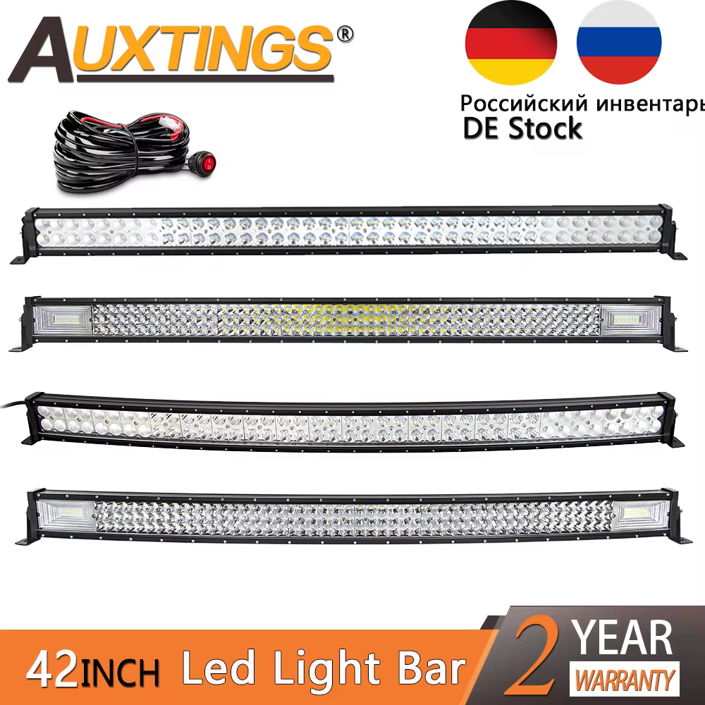 Auxtings 3D 7D 42'' Inch Curved/Straight Led Light Bar Led Work light bar Driving Offroad Car Truck 4x4 SUV ATV 12V with wire