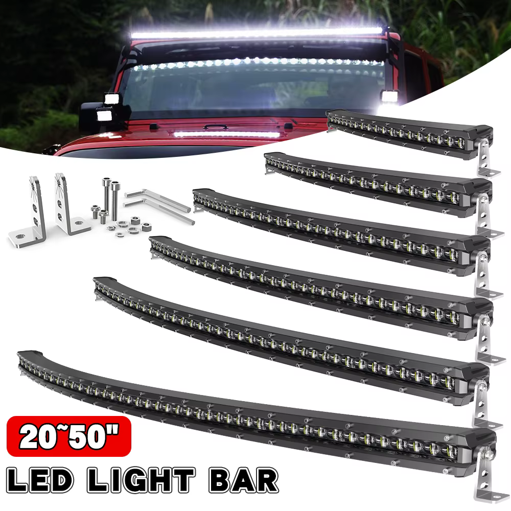 HAOLIDE 26 32 38 INCH Led Curved Light Bar 6D Single Row 6500K White Light Spot and Flood Beam For SUV Offroad 4x4 12V 24V