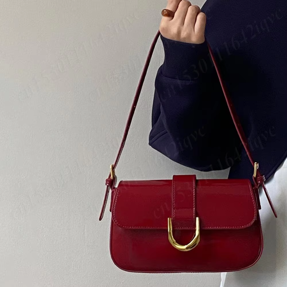 Women Flap Satchel Bag Strap Patent Leather Shoulder Bag Retro Armpit Bag Crossbody Sling Bag Daily Dating Bag Underarm Bag