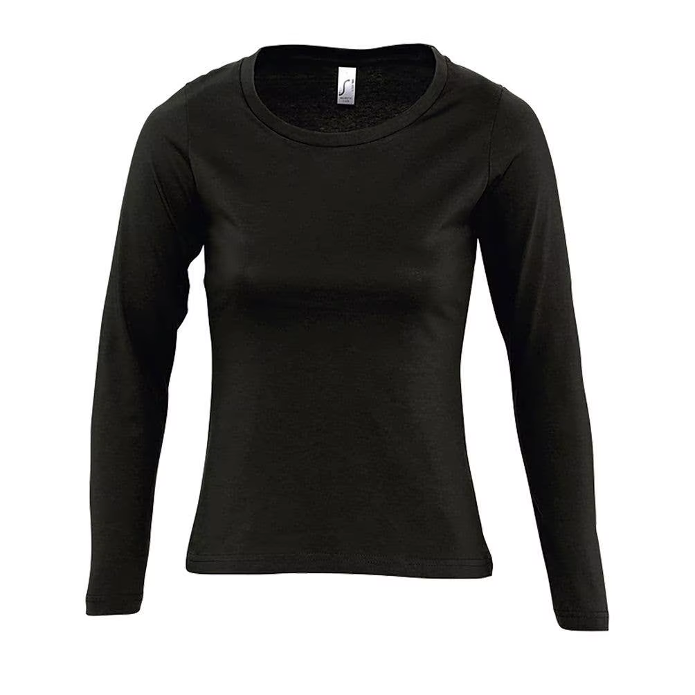 MARNAULA.MAJESTIC. Women's long-sleeved T-shirt with O-neck. Size = S,COLOR = deep black