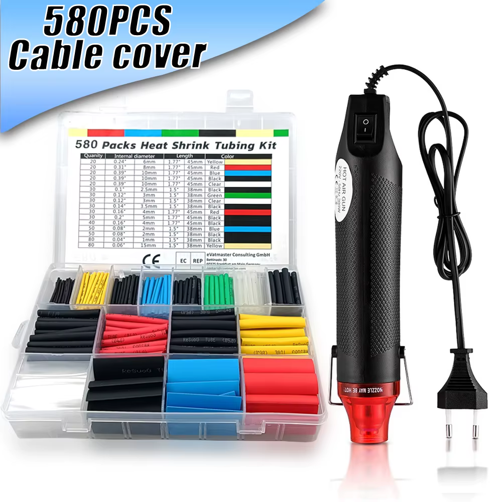 Data Cable Cover Cable Sleeve 580/328/127PCS Heat Shrink Tubing Kit 2:1 Shrinkable Wire Protector Wrap Connect Cover Protection
