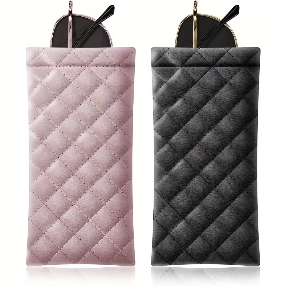 Squeeze Top Sunglasses Bag - Portable Sunglasses Storage Bag Soft PU Leather Glasses 2 Pack