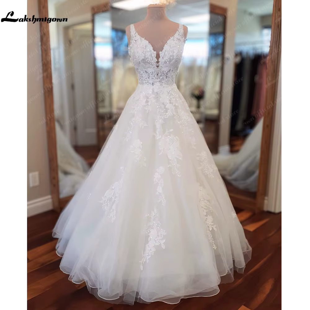 Lakshmigown Summer Boho Lace FLowy Wedding Dress V Neck Backless Unlined Bodice Bhemian Bridal Gown vestido blanco Customized
