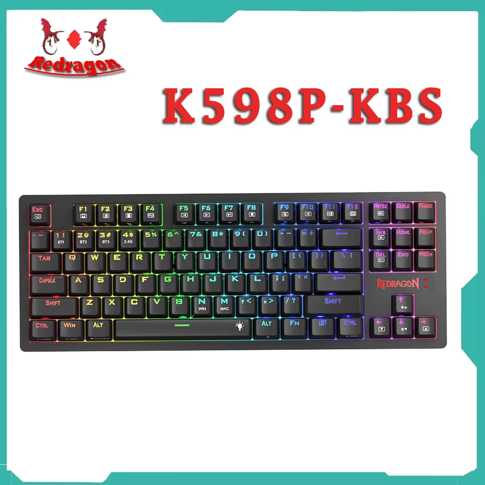 Redragon K598P-KBS RGB TKL Wireless Mechanical Keyboard Bluetooth/2.4Ghz/Wired Tri-Mode Blue Switch for Win/Mac