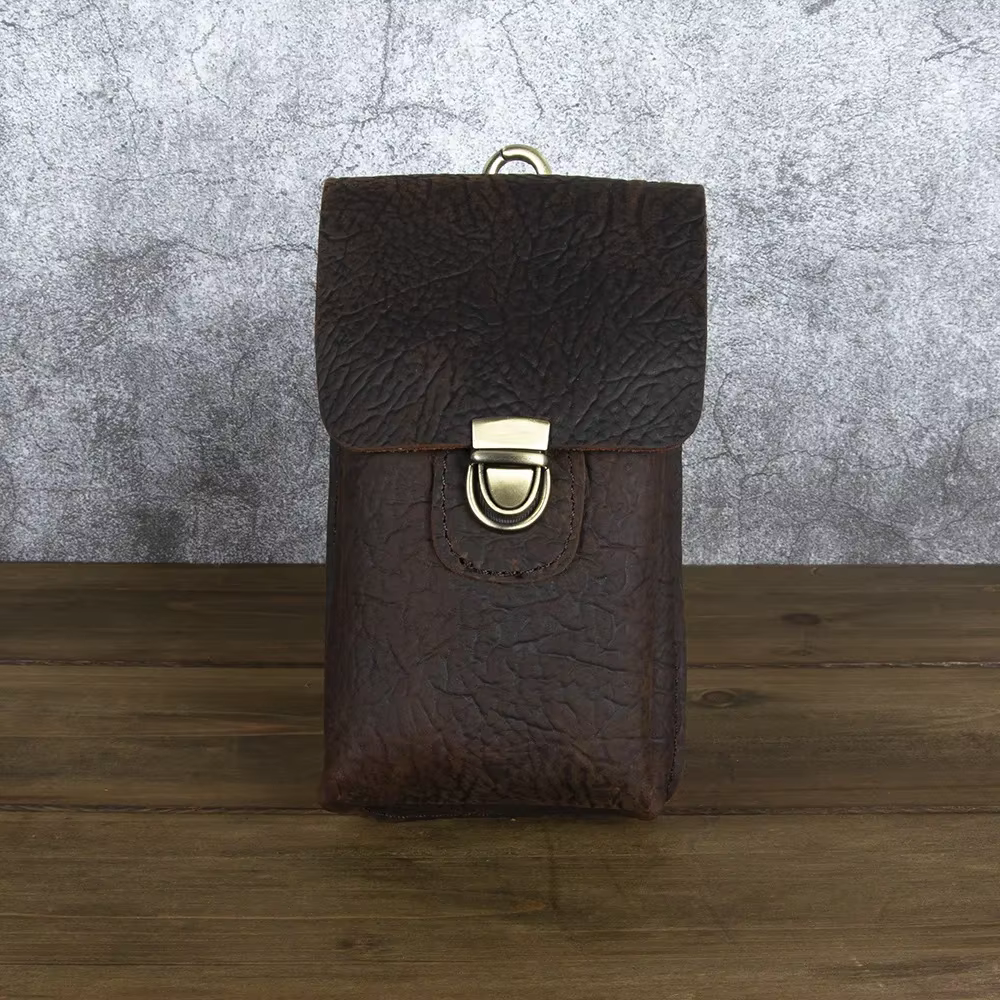 High Quality Genuine Leather Men's Waist Pack with Elephant Pattern for Outdoor Activities