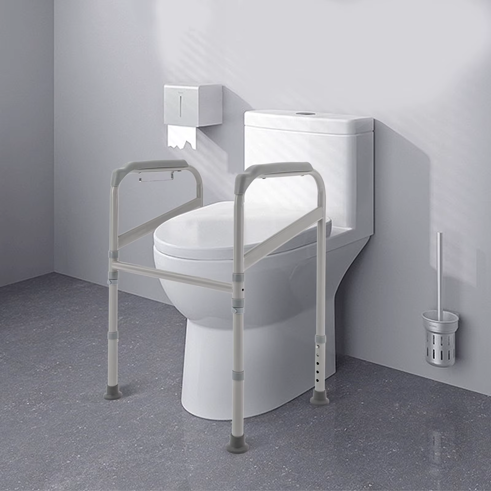 Toilet Standing Aid, Toilet Safety Support Bar, Bathroom Frame Grab Bar with Non-Slip Handrails and Foot Pads for Elderly