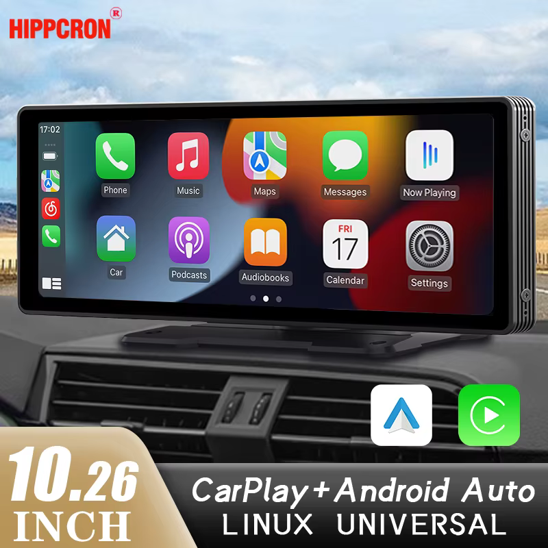 Hippcron 10.26” CarPlay Android Auto Car Radio Multimedia Video Player IPS Touch Screen With AUX USB Supports  Reversing Camera