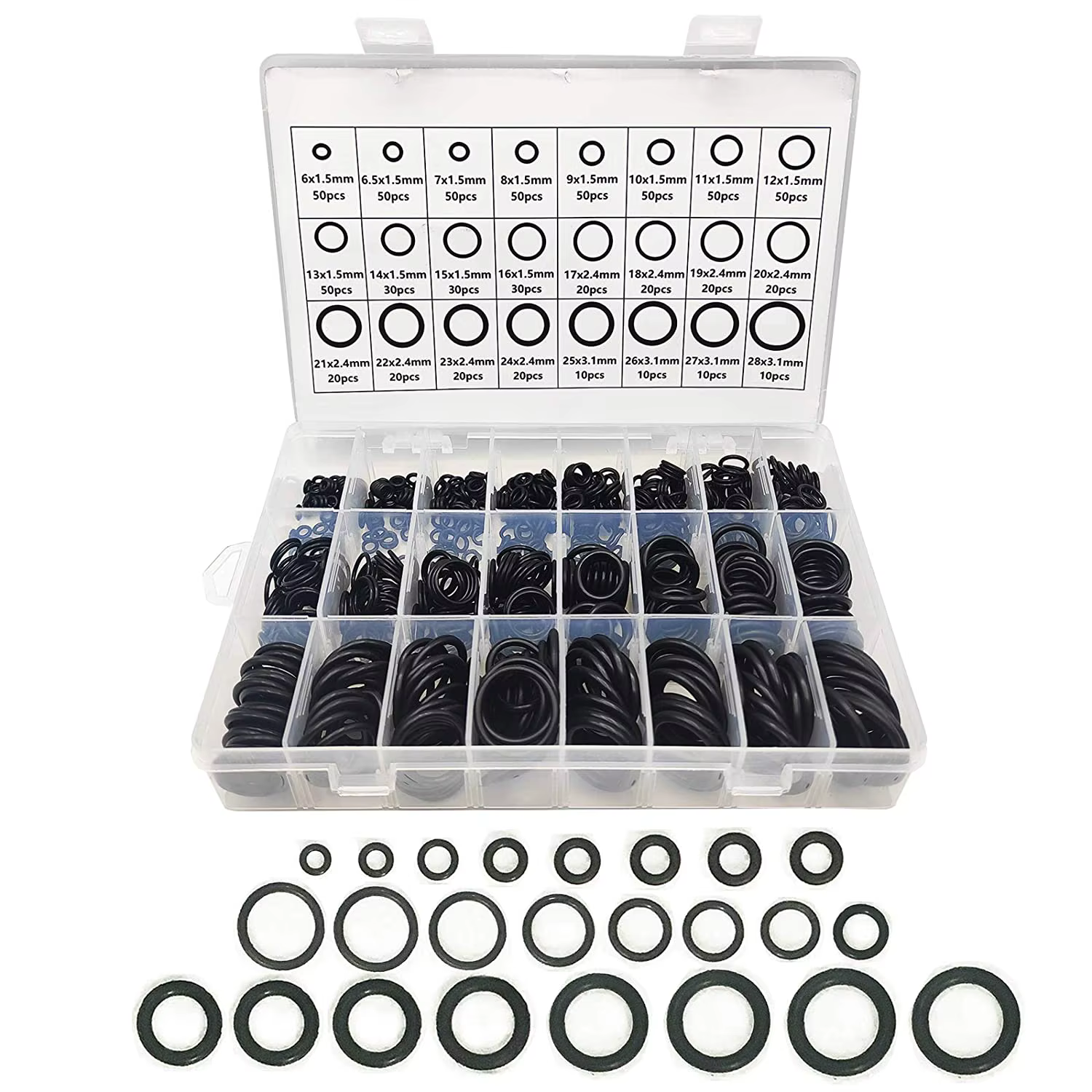 740pcs Rubber O Ring Assortment Kits 24 Sizes Sealing Gasket Washer Made of Nitrile Rubber NBR for Automotive Repair, Plumbing