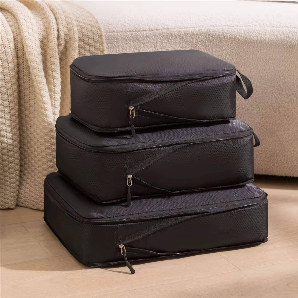 3Pcs/Set Travel Compressible Packing Multifunction Travel Storage Bag Waterproof Suitcase Nylon Portable Luggage Organizer Pink