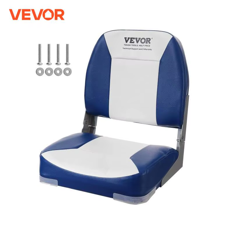 VEVOR Boat Seat 18.9" Low Back Boat SeatFolding Boat Chair with Thickened Sponge Padding and Hinge Fold-Down Boat Captain Chair