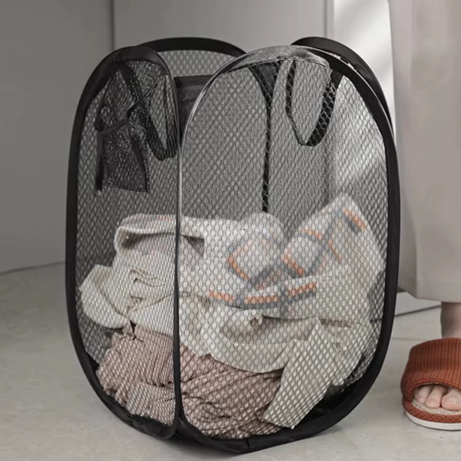 Folding dirty laundry sorting basket, laundry frame, bathroom cloth, mesh storage bag, frame bucket laundry cleaning