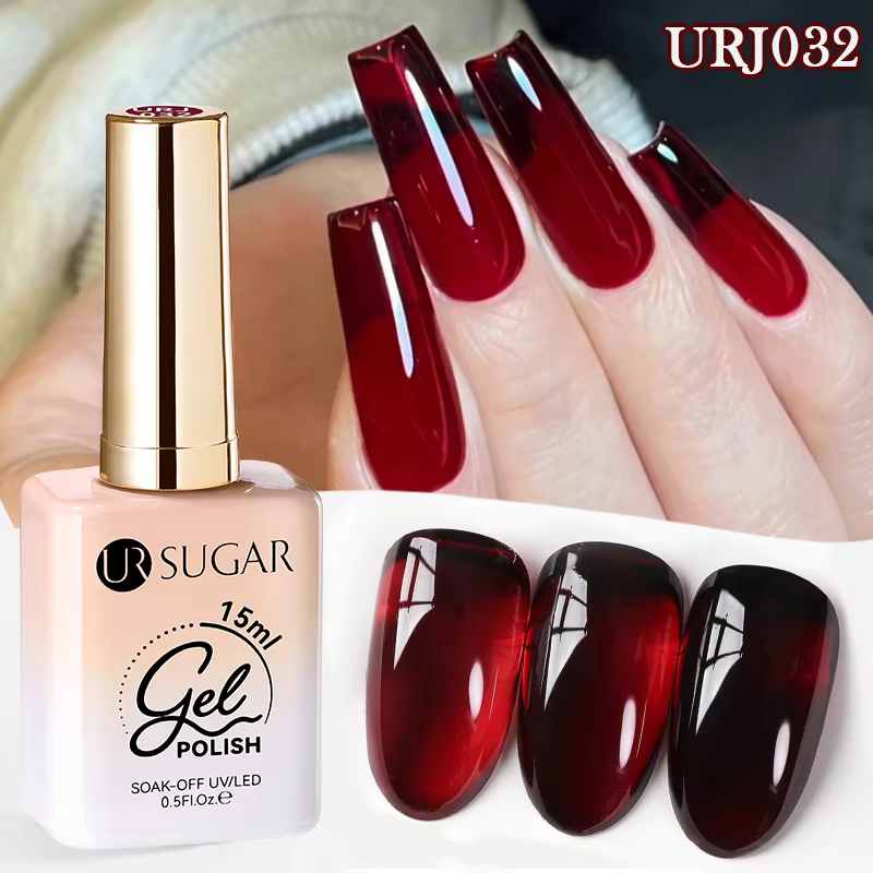 UR SUGAR 15ml Wine Cherry Red Jelly Gel Nail Polish Christmas Nails Art Gel Polish Translucent Nail Gel for Winter Manicure Art