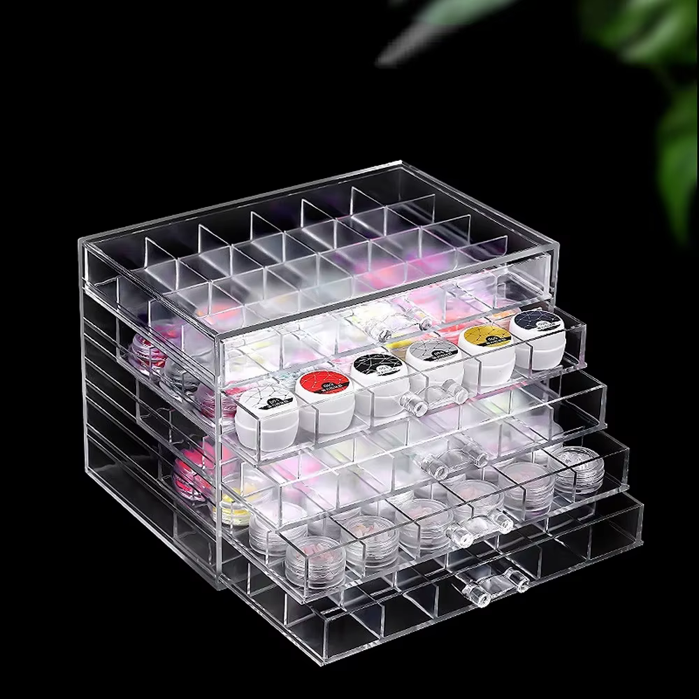 Monja 120/72 Grids Nail Art Decoration Accessories Clear Storage Box Rhinestones Crystal Manicure Tool Display Rack Drawer Case
