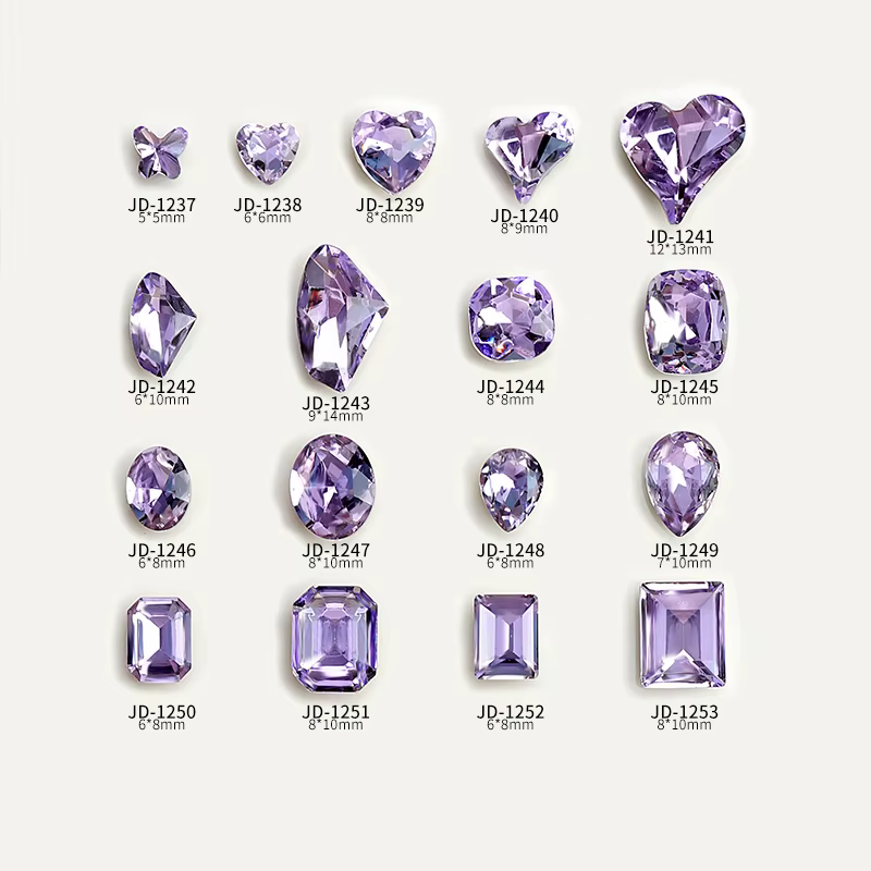 20pcs Nail Art Light Purple Sparkling Crystal Glass Diamond Violet Pointed Bottom Bare Rhinestone Gem Nail Accessories Charms