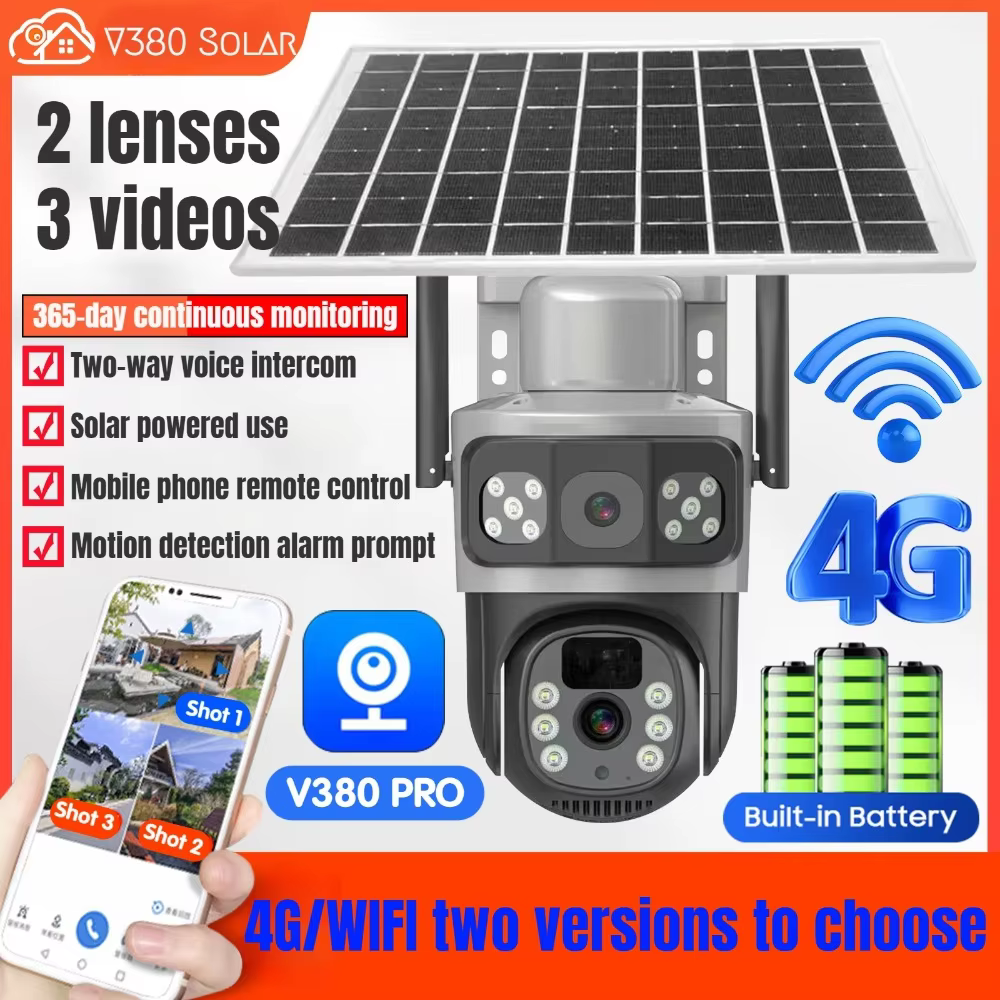 4K 8MP 4G Dual Lens PTZ Solar Camera Dual Screens PIR Human Tracking Outdoor WIFI Security CCTV Surveillance IP Camera 2024 New