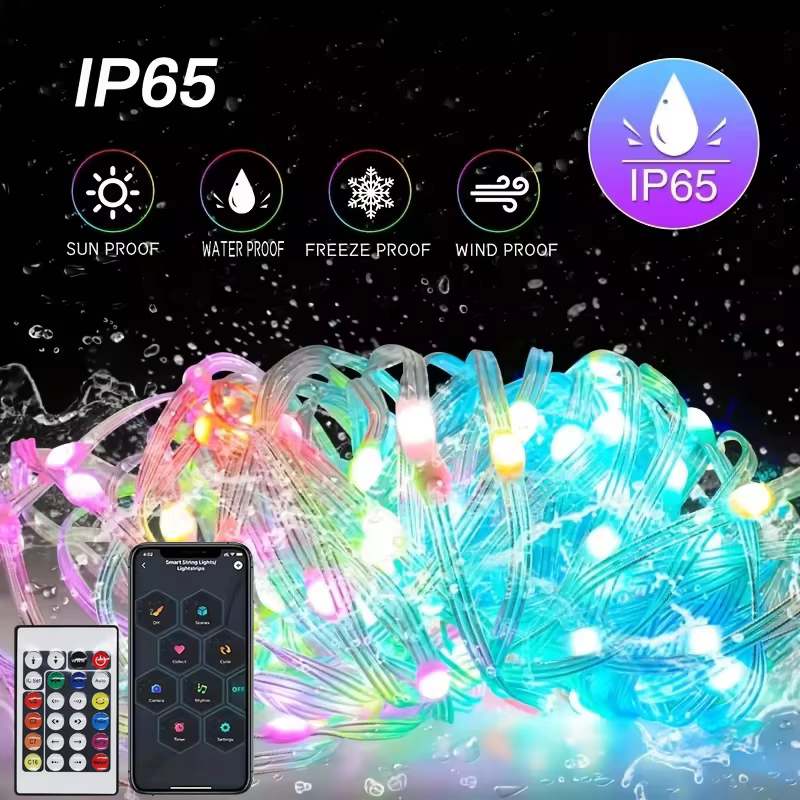 WS2812B LED String Light Smart Bluetooth Remote Control RGBIC Fairy Lamp USB Waterproof For Christmas Tree Lights Home Decor