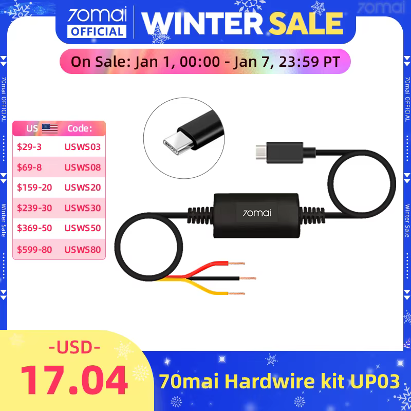 70mai Parking Surveillance Cable UP03 for 70mai A810 X200 Omni M500 Hardwire Kit UP03 24H Parking Monitor