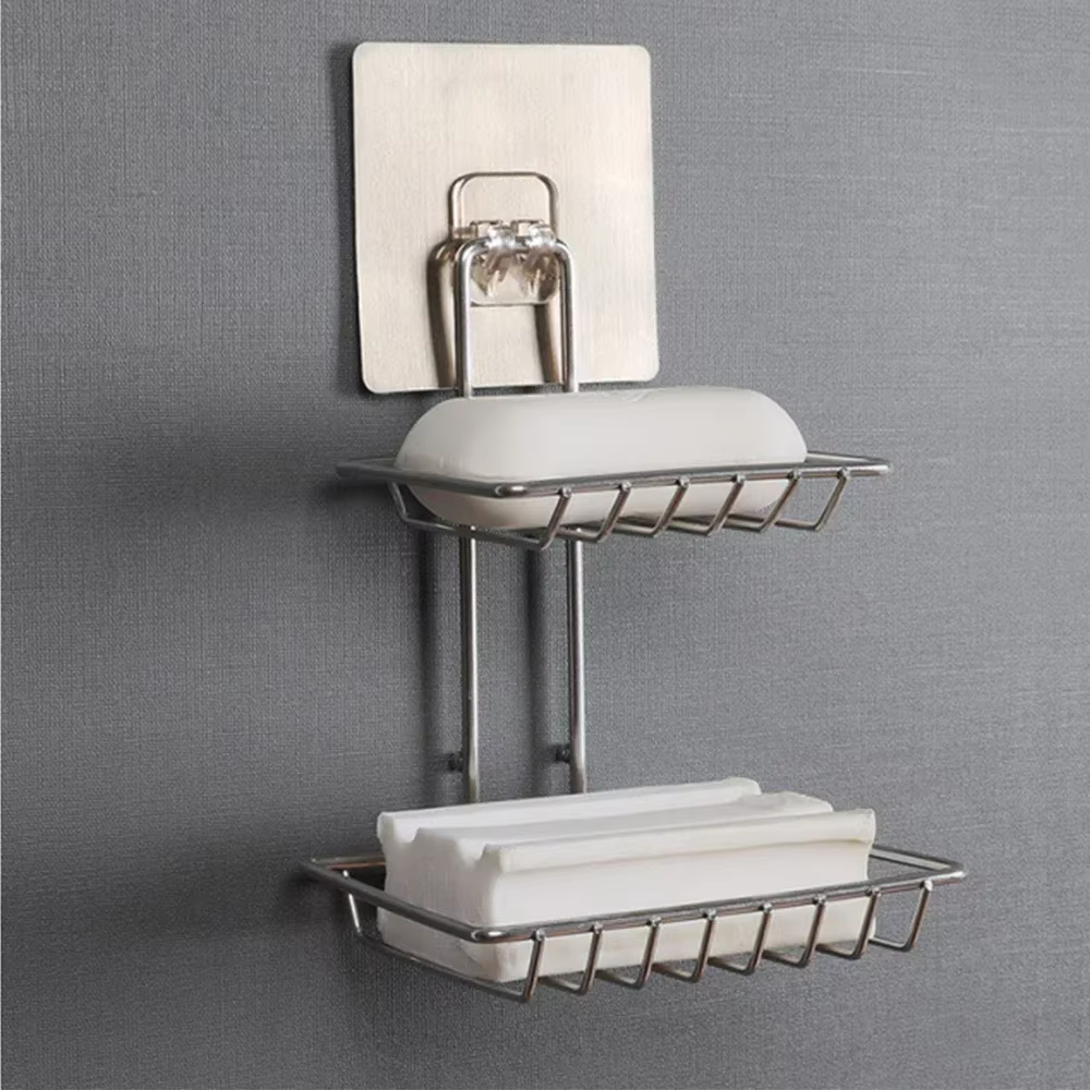 Stainless Steel soap base wall hanging soap dish sponge shelf, self-adhesive suction cup, bathroom accessories,