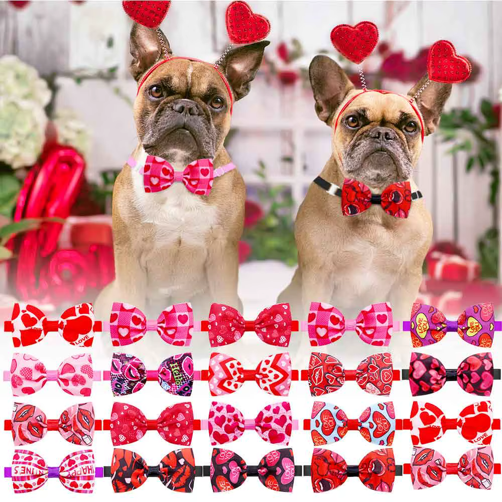 10/30/50PCS Adjuatable Dog Bowties Collars For Valentine's Day Pet Bow Ties For Dogs Cats Collars Pet Dog Grooming Accessories