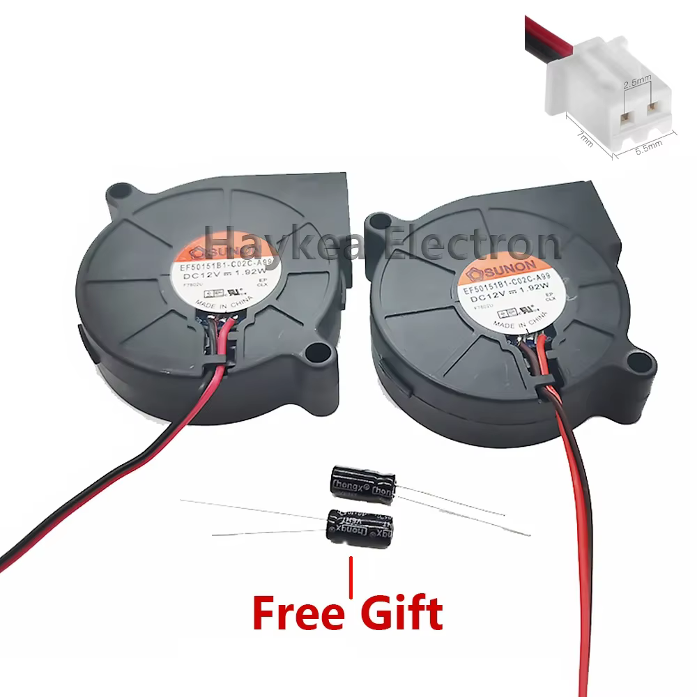 2pcs New For Sunon EF50151B1-C02C-A99 5015 12V 1.92W 50*50*15mm Ultra Quiet Humidifier Turbo blower cooling Fan