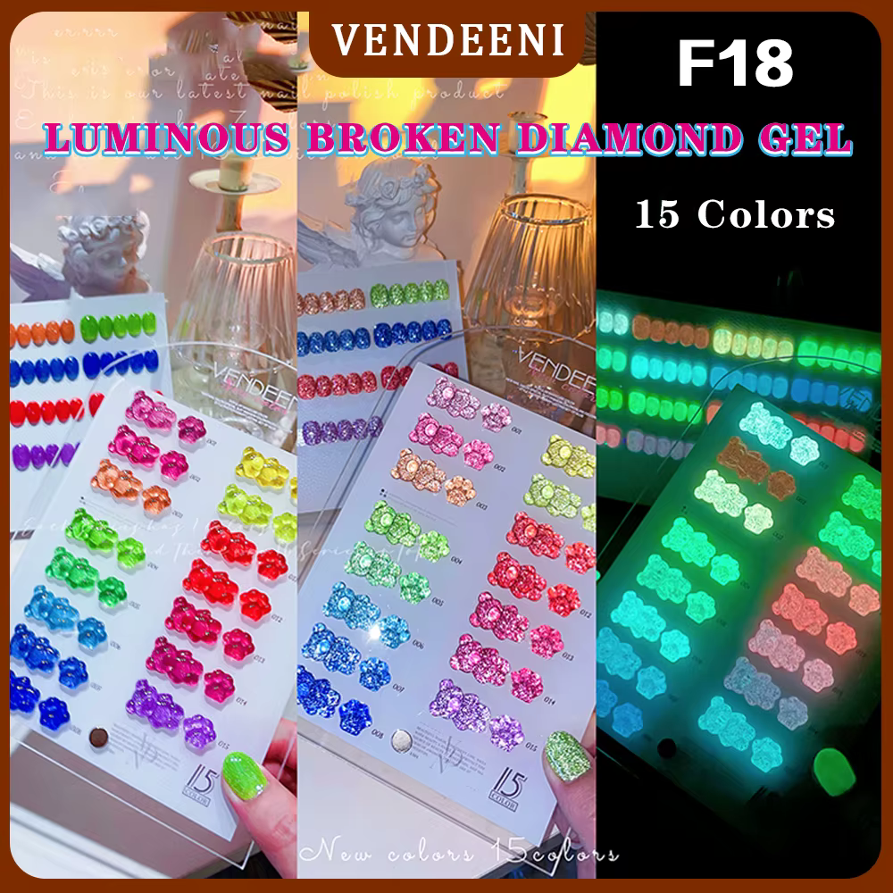 Vendeeni 15 Colors Reflective Flash Luminous Broken Diamond Gel Nail Polish Soak Off UV LED Nail Art Design Manicure Varnish