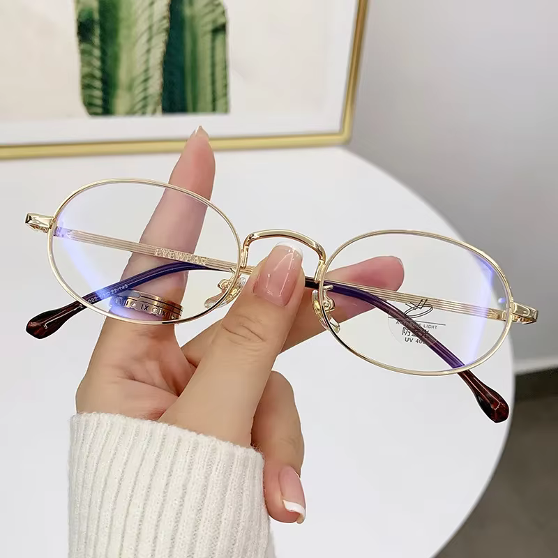 Fashion Oval Glasses Frame Womens Artistic Small Frame Anti Blue Light Computer Eyeglasses Female Optical Eyeglass Frame Goggles