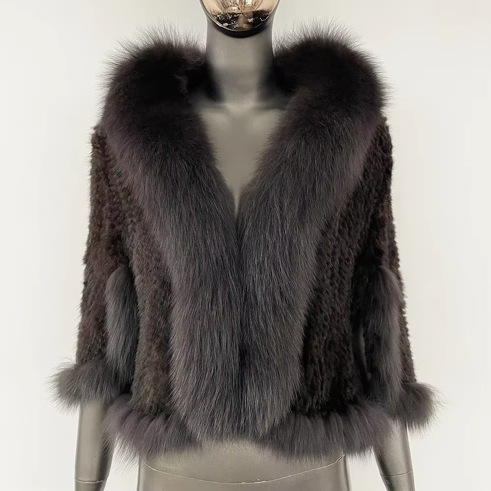 Autumn Winter Real Mink Fur Coat Women Shawl Fashion Knitted Genuine Mink Fur Jacket Cape Scarf Natural Fox Fur Collar Cloak