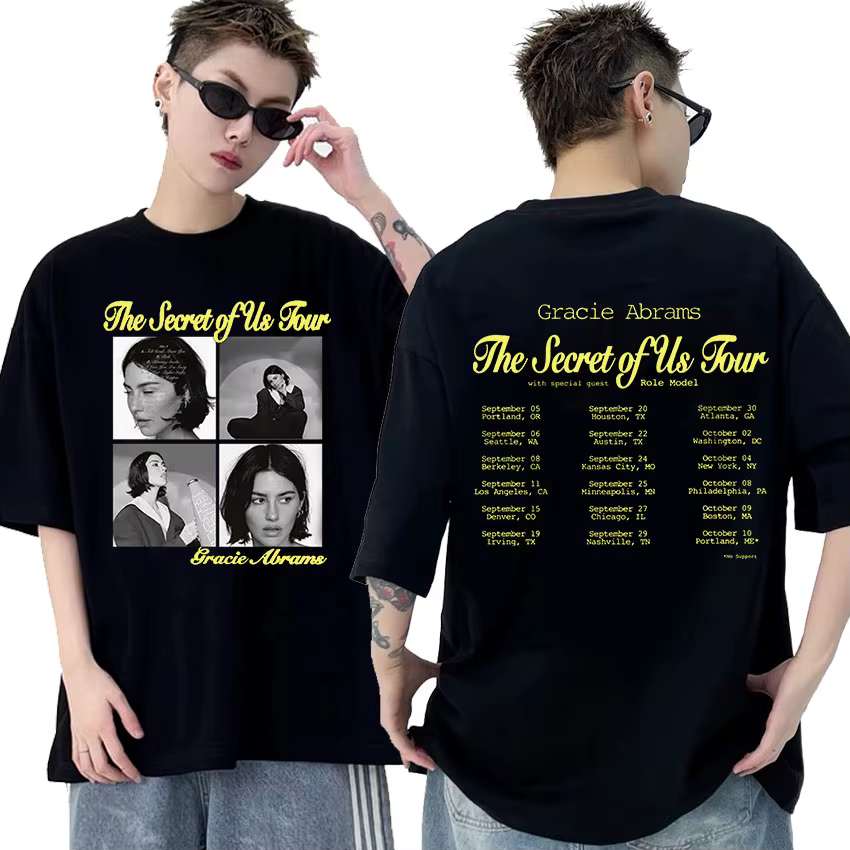Gracie Abrams The Secret of Us Tour 2024 Graphic T Shirts Men Women Retro Aesthetic Fashion Oversized Cotton T-shirt Streetwear