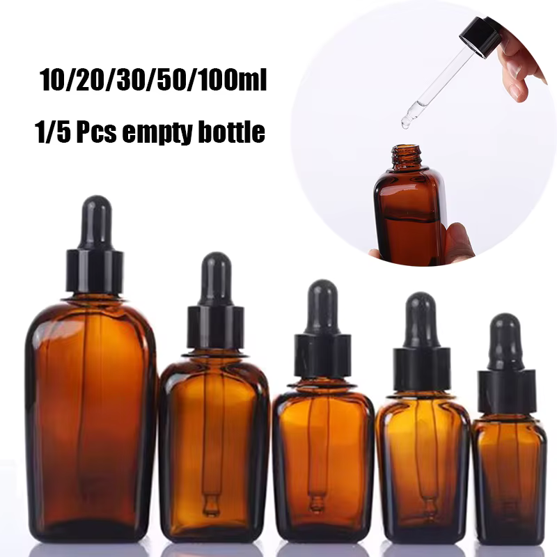 1/5Pcs Empty Travel Perfume Bottle Essential Oil Bottle Square Glass Dropper Liquid Reagent Container DIY Sample Bottle Cosmetic