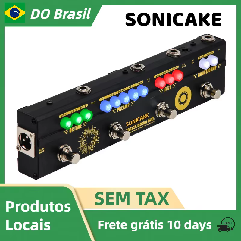 SONICAKE BOOM Ave. Brasil Bass Preamp DI Box Multi Effects Compressor Boost Fuzz Octave Pedal with FX Loop QCE-40