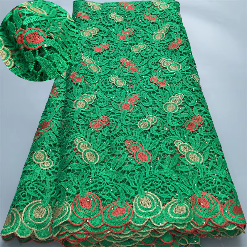 Nigerian Lace Fabric 2025 High Quality 5 Yards Knitted Water Soluble African Cord Guipure Lace Fabric Dresses for Women A4029