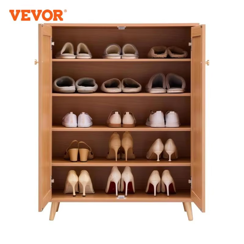 VEVOR 5 Tiers 2 Doors 40.35" Tall and Adjustable Shelves Rattan Shoe Storage Entryway Cabinet Ideal for Entryway Closet Hallway