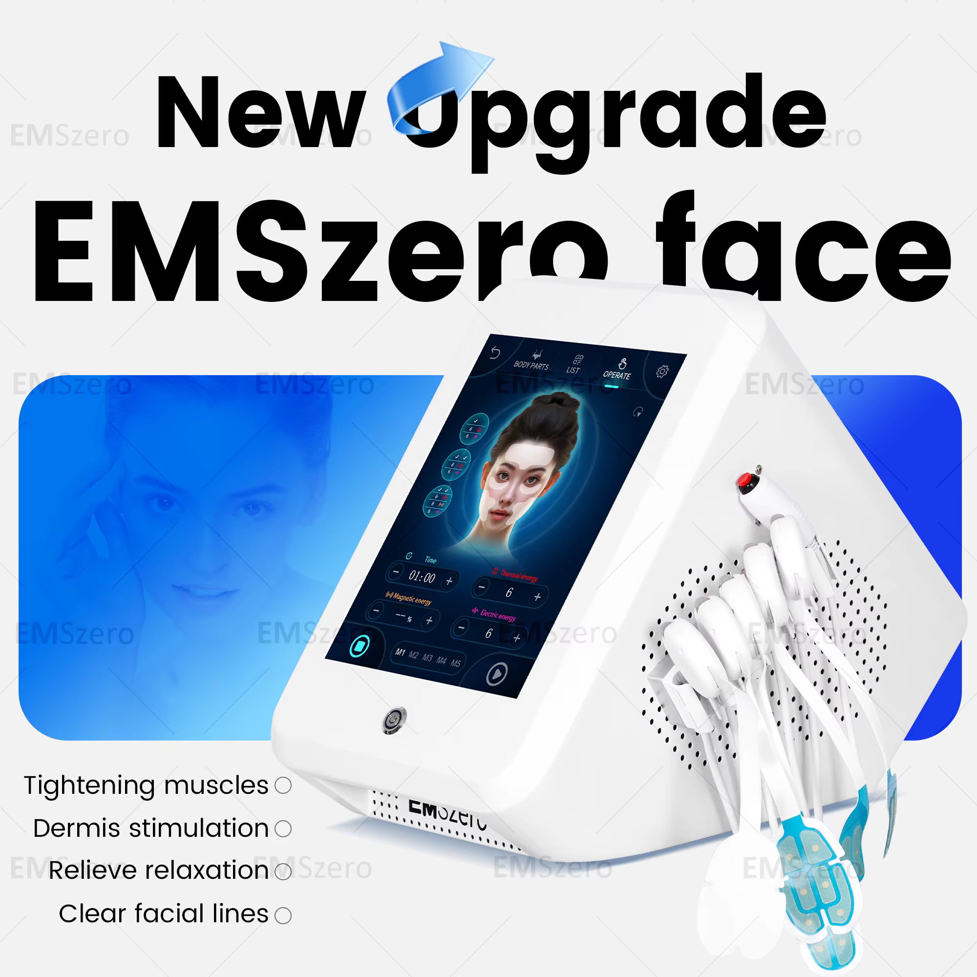 Emzero facial shaping machine, specializing in removing wrinkles, face-lifting, skin cooling and collagen activity, can improve