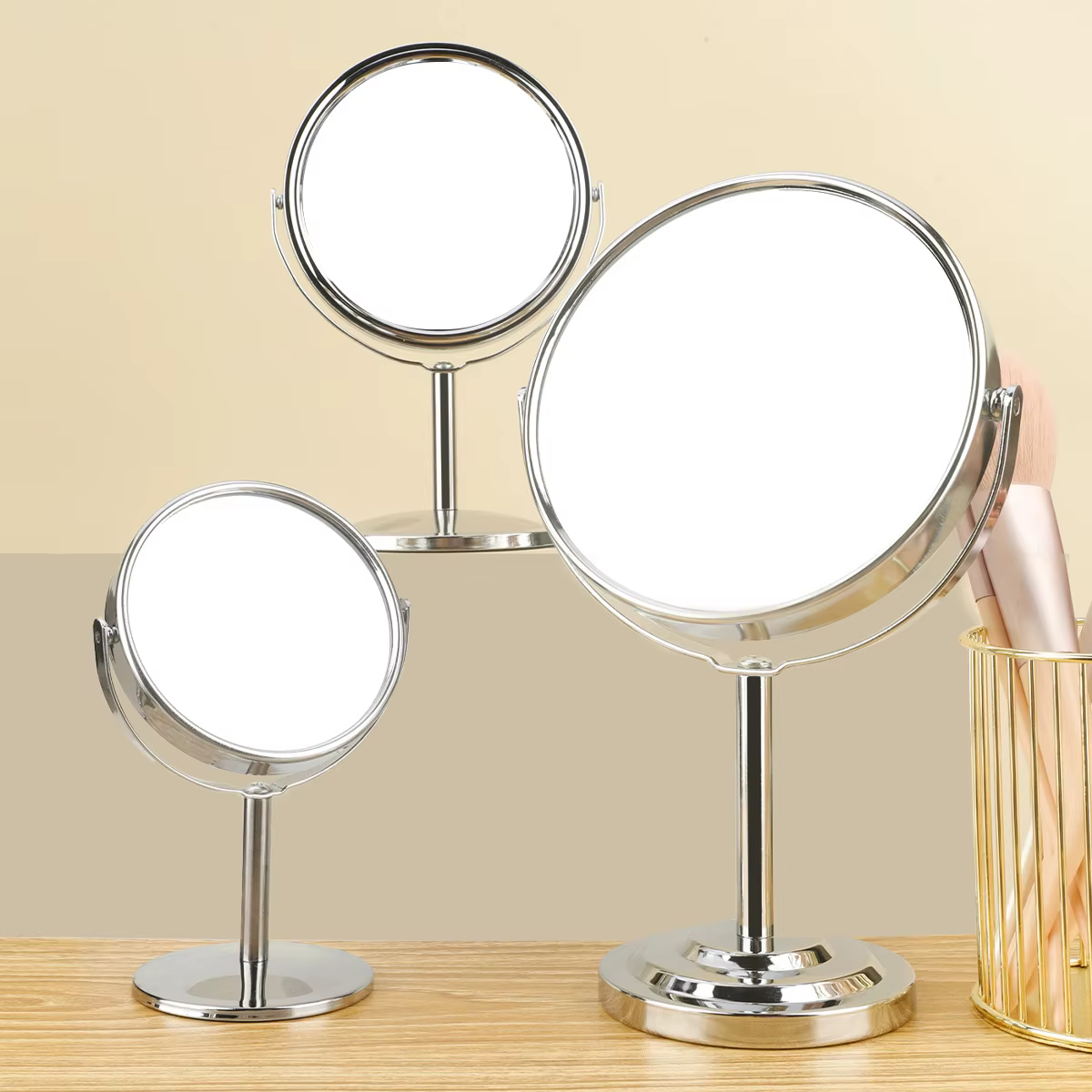 3/4/5in Double-Side Makeup Mirror With 2X Magnification Clear Reflection And Easy To Carry Desktop Vanity Mirror With Stand
