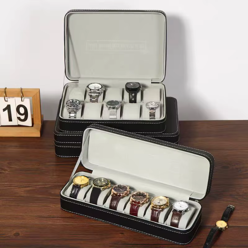 New 4/6/8/10/12 Slots Portable Leather Watch Box Your Watch Good Organizer Jewelry Storage Box Zipper Easy Carry Men Watch Roxes
